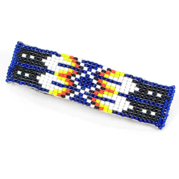 Blue White Fire Pattern Butterfly Beaded Hair Barrette French Clip- Beaded Hair Accessories - Welcome Native