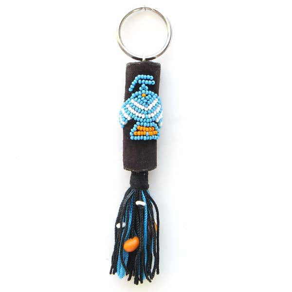 Blue Eagle Beadwork Seed Beaded Key Ring Charm Leather Handmade - Welcome Native