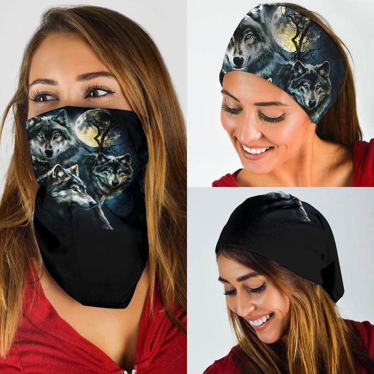 WelcomeNative Wolf Head Bandana Face Mask, Native American Neck Gaiter #20