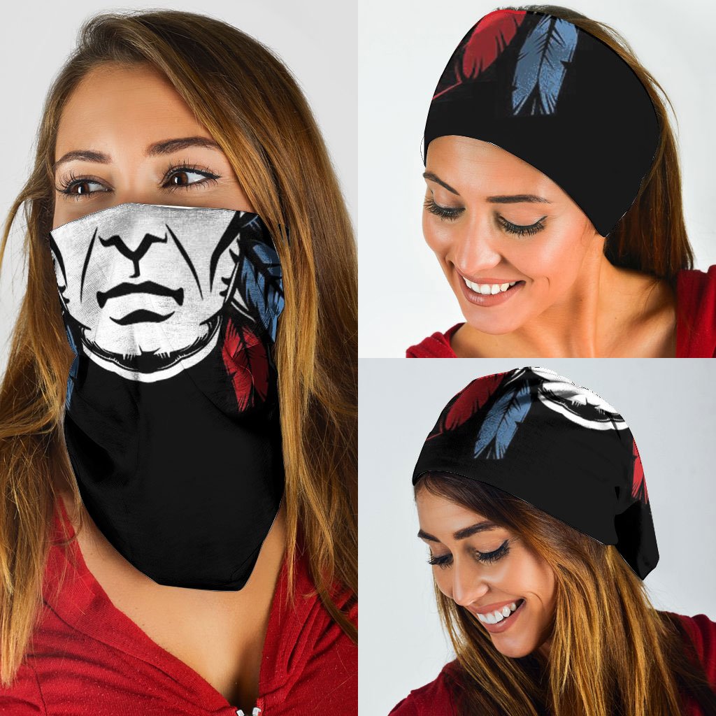 WelcomeNative Chief Head Bandana Face Mask, Native American Neck Gaiter #01