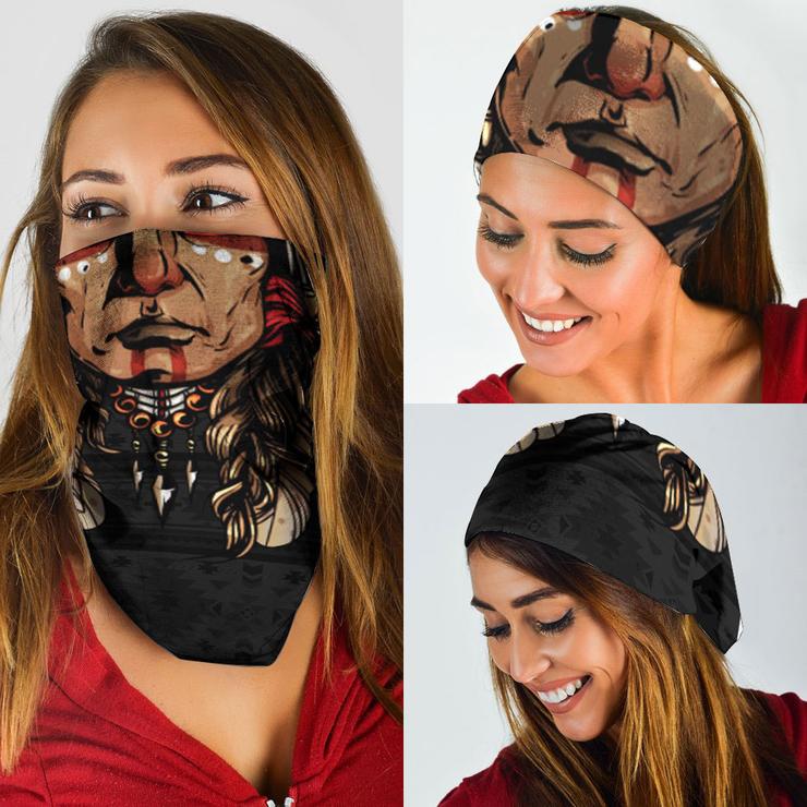 WelcomeNative Chief Head Bandana Face Mask, Native American Neck Gaiter #14