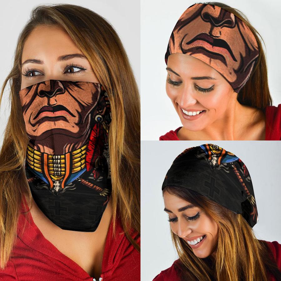 WelcomeNative Chief Head Bandana Face Mask, Native American Neck Gaiter #04