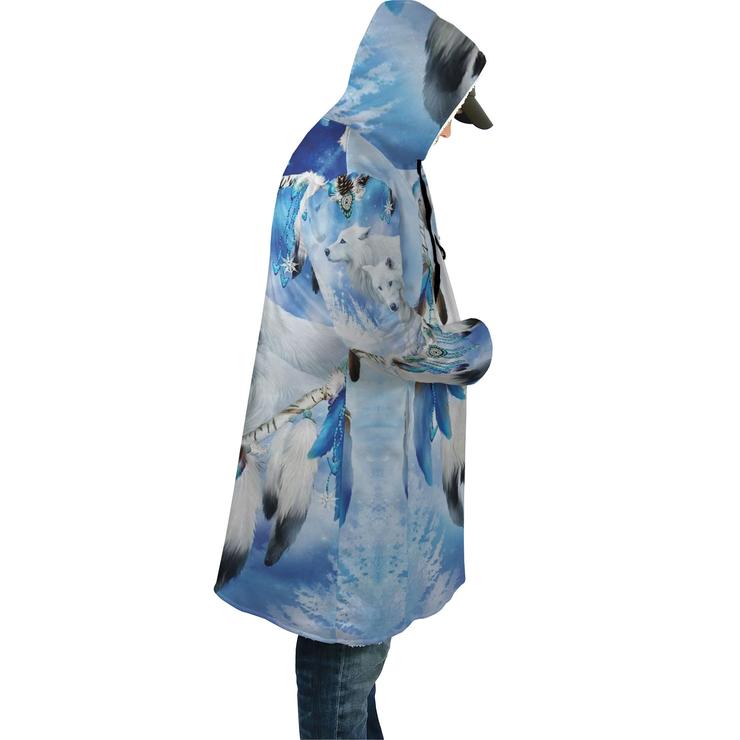 WelcomeNative White Wolf Feather  3D Dream Cloak, All Over Print Dream Cloak, Native American