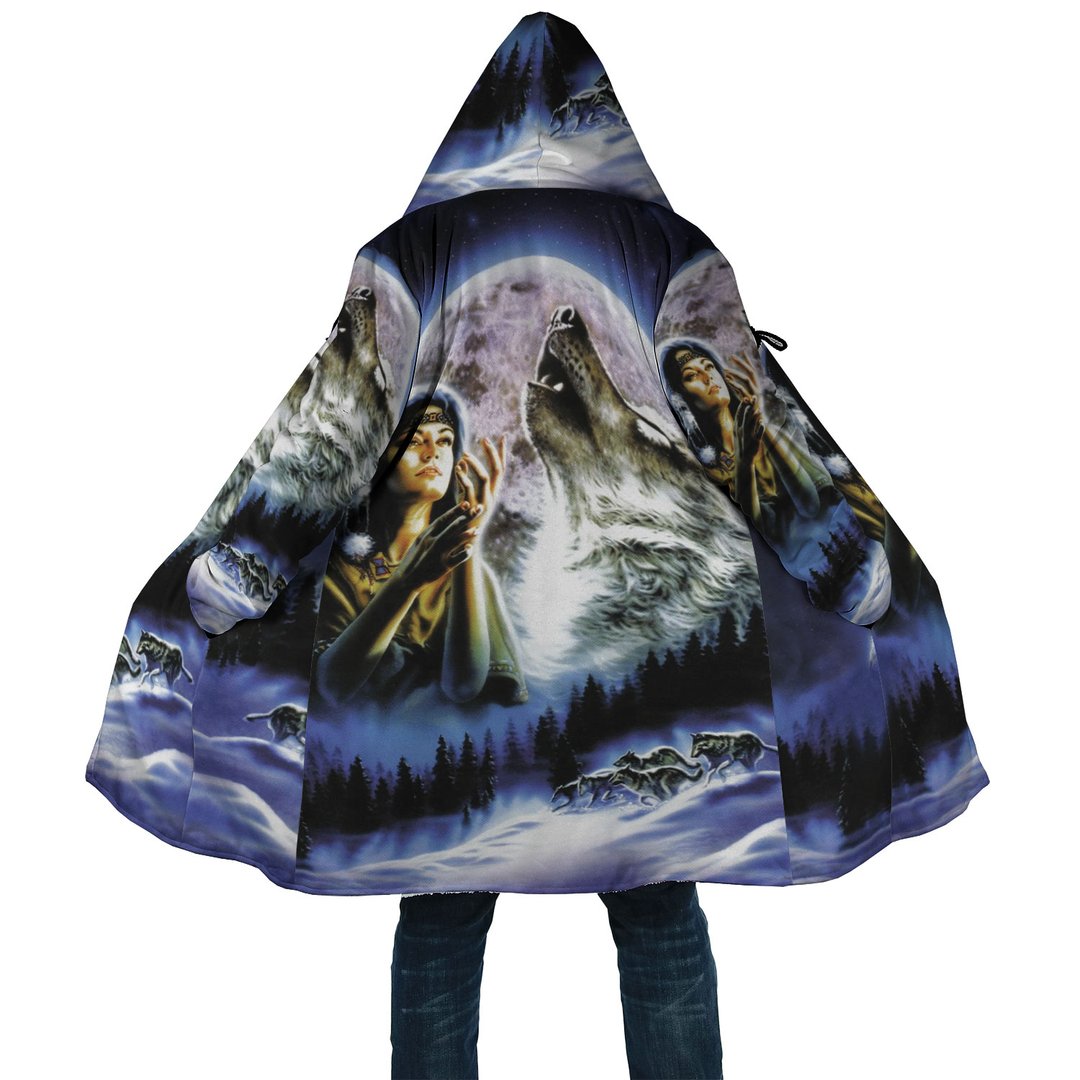 WelcomeNative Blue Beauty Wolf 3D Dream Cloak, All Over Print Dream Cloak, Native American