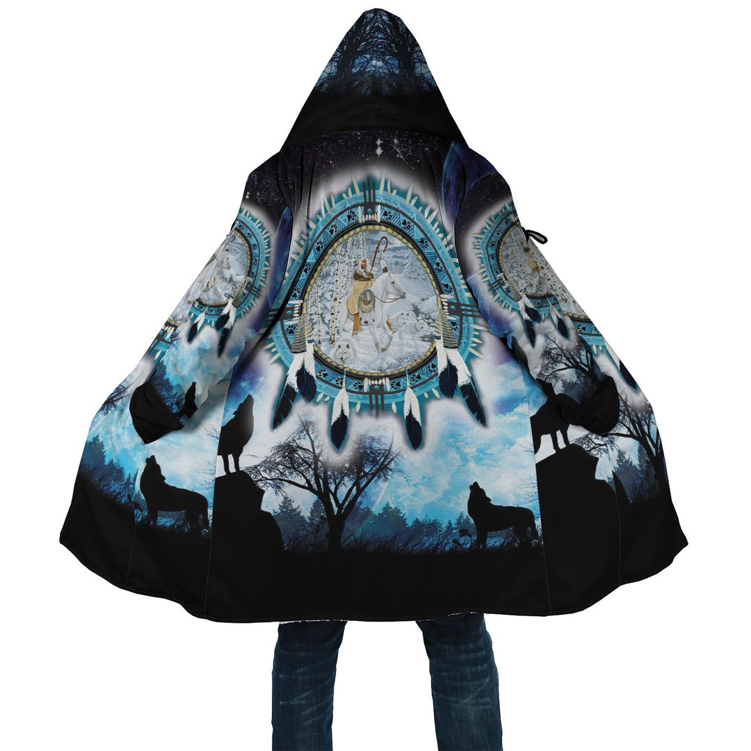 WelcomeNative Winter Horse Feather 3D Dream Cloak, All Over Print Dream Cloak, Native American