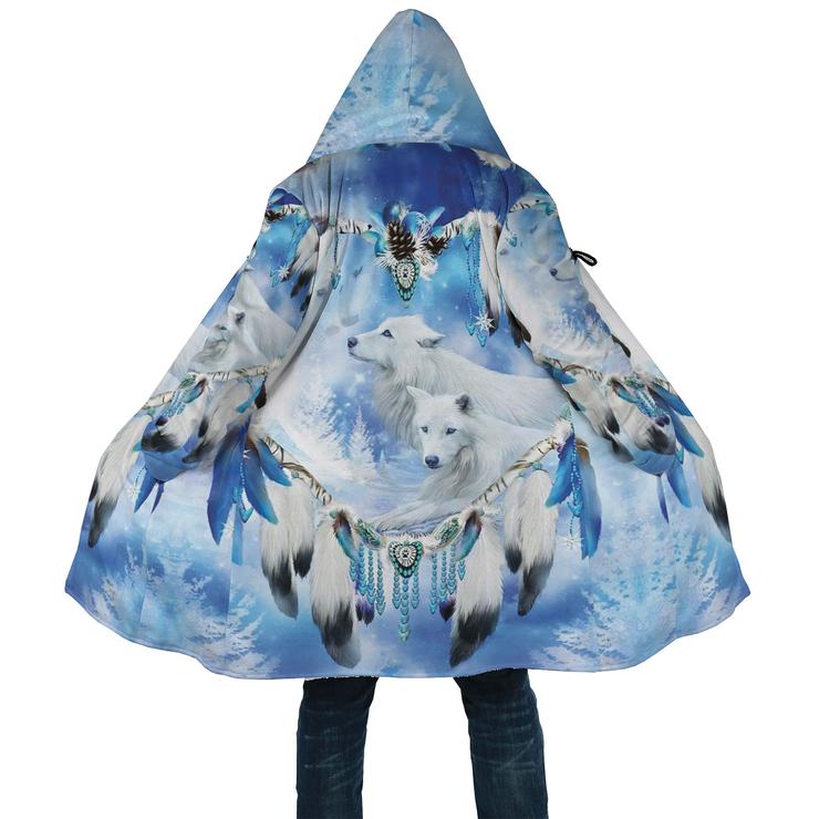 WelcomeNative White Wolf Feather  3D Dream Cloak, All Over Print Dream Cloak, Native American