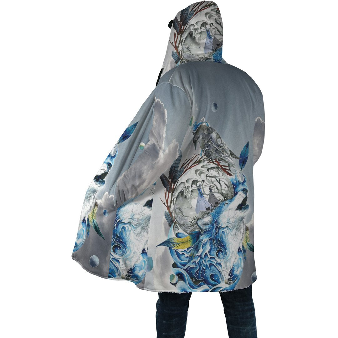 WelcomeNative Light Blue Native 3D Dream Cloak, All Over Print Dream Cloak, Native American