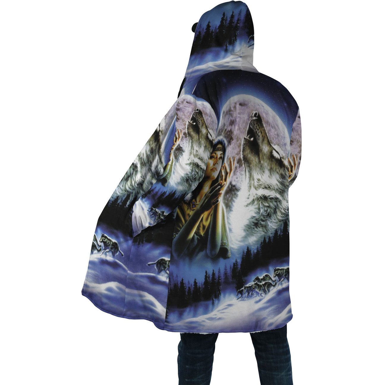 WelcomeNative Blue Beauty Wolf 3D Dream Cloak, All Over Print Dream Cloak, Native American