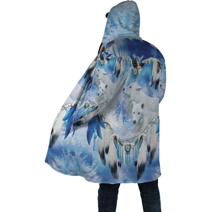 WelcomeNative White Wolf Feather  3D Dream Cloak, All Over Print Dream Cloak, Native American