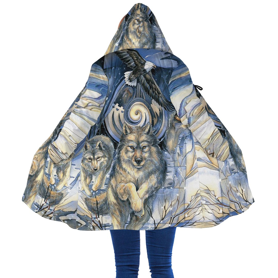 WelcomeNative Wolf Winter 3D Dream Cloak, All Over Print Dream Cloak, Native American