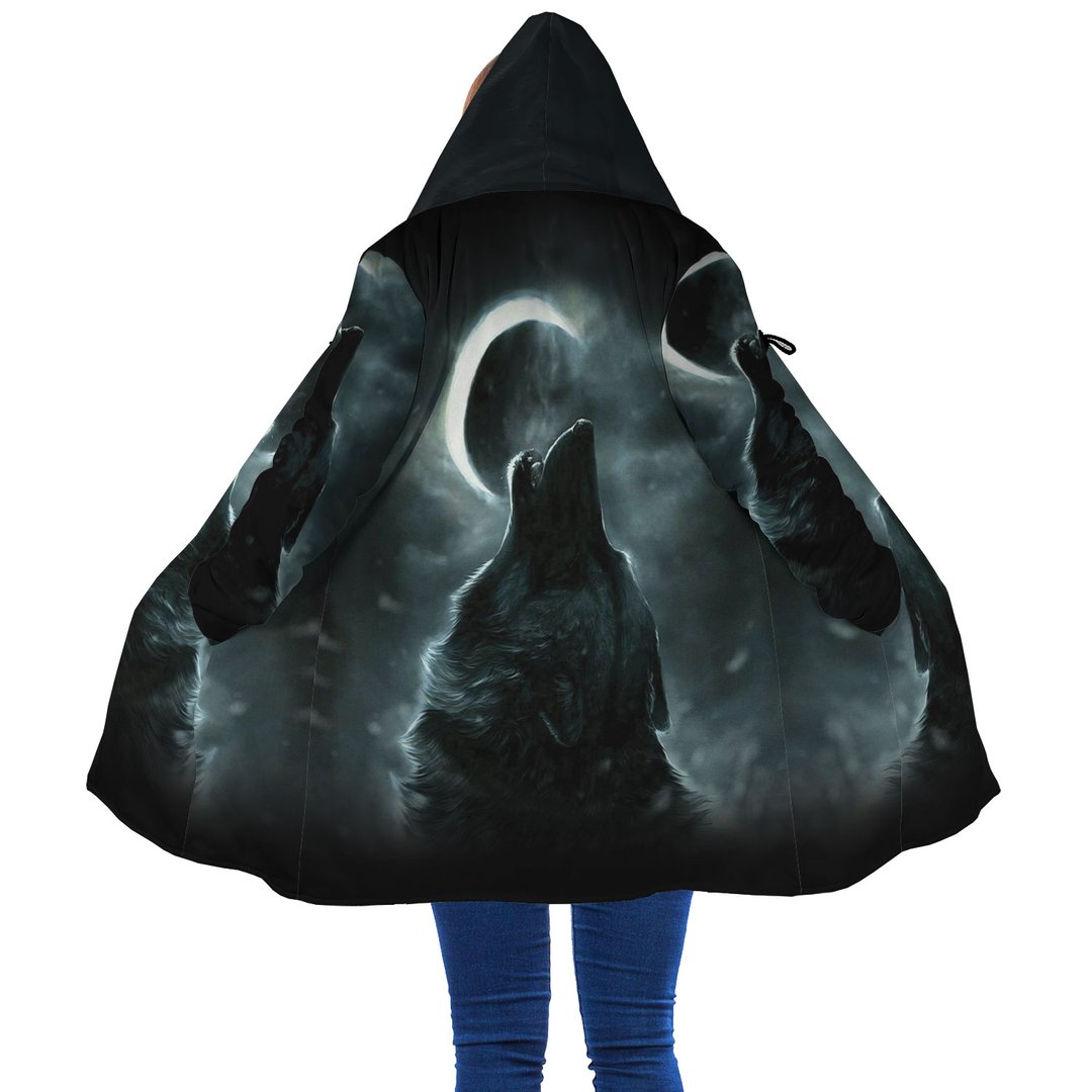 WelcomeNative Black Moon Wolf 3D Dream Cloak, All Over Print Dream Cloak, Native American
