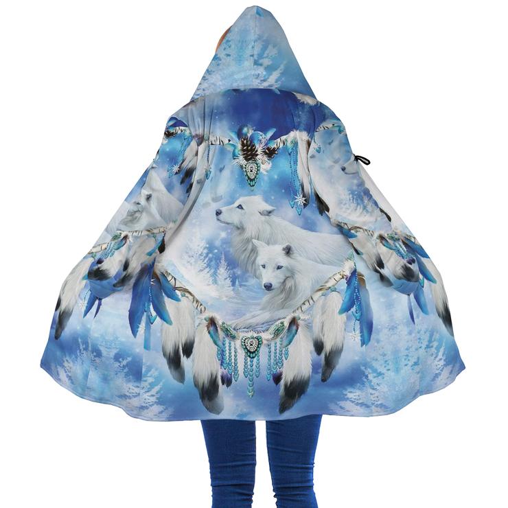 WelcomeNative White Wolf Feather  3D Dream Cloak, All Over Print Dream Cloak, Native American