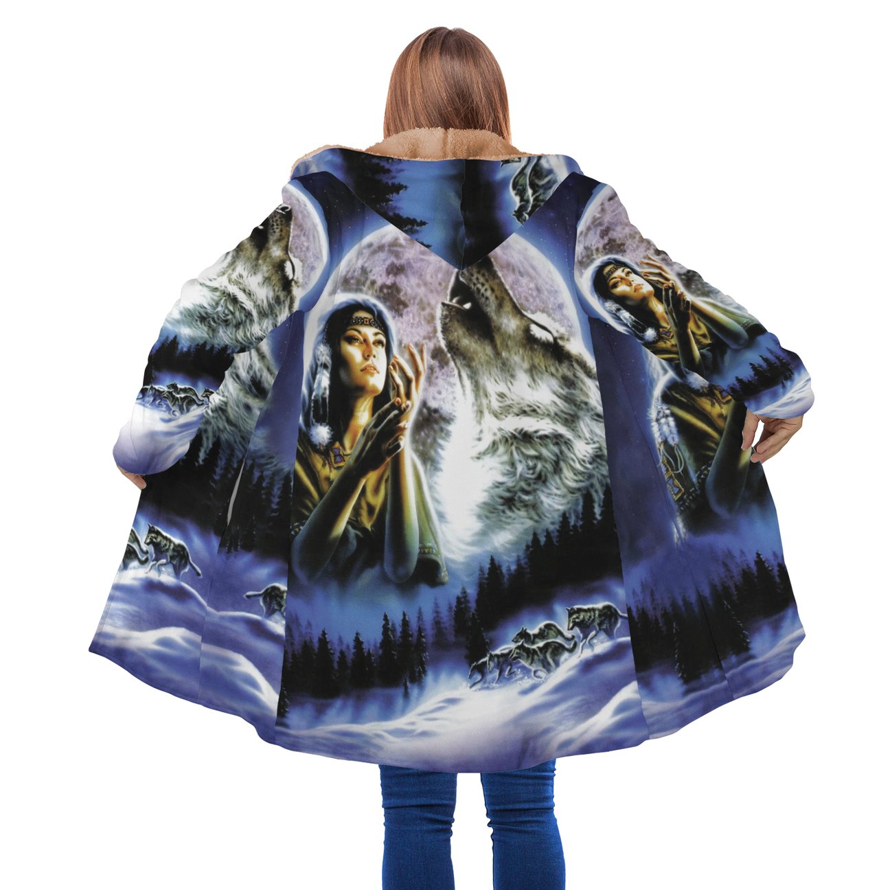 WelcomeNative Blue Beauty Wolf 3D Dream Cloak, All Over Print Dream Cloak, Native American