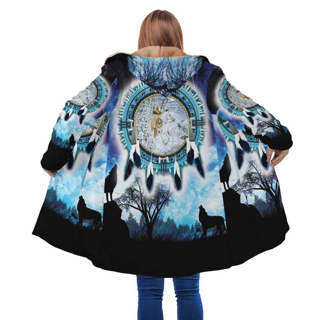 WelcomeNative Winter Horse Feather 3D Dream Cloak, All Over Print Dream Cloak, Native American