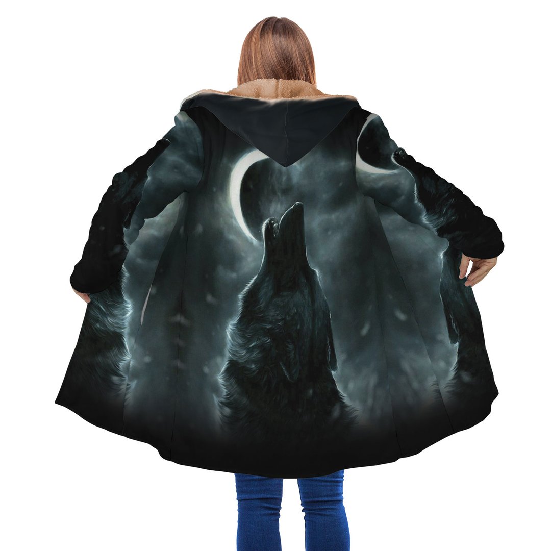 WelcomeNative Black Moon Wolf 3D Dream Cloak, All Over Print Dream Cloak, Native American