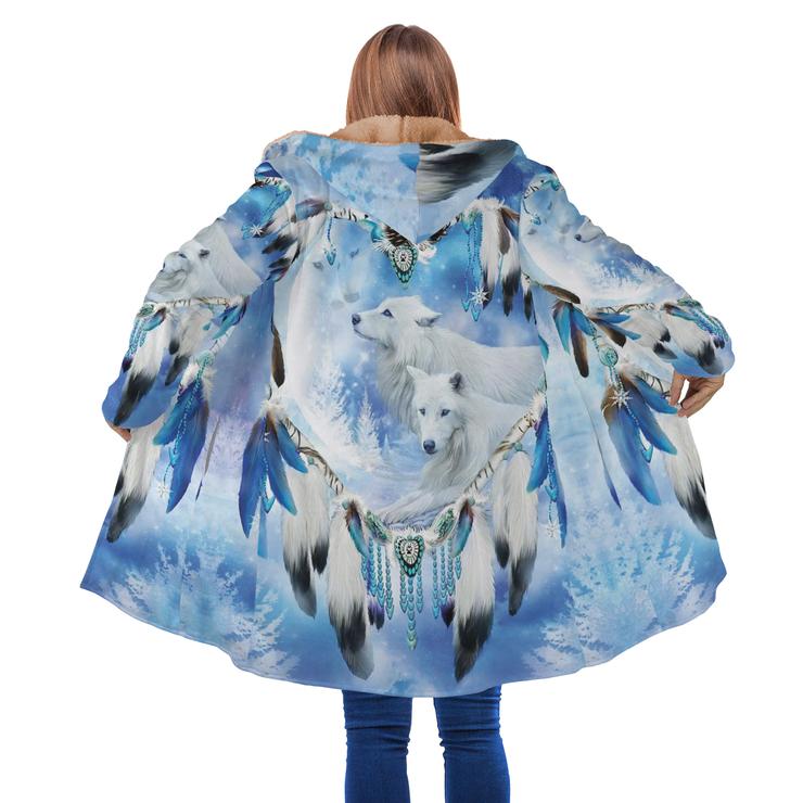 WelcomeNative White Wolf Feather  3D Dream Cloak, All Over Print Dream Cloak, Native American