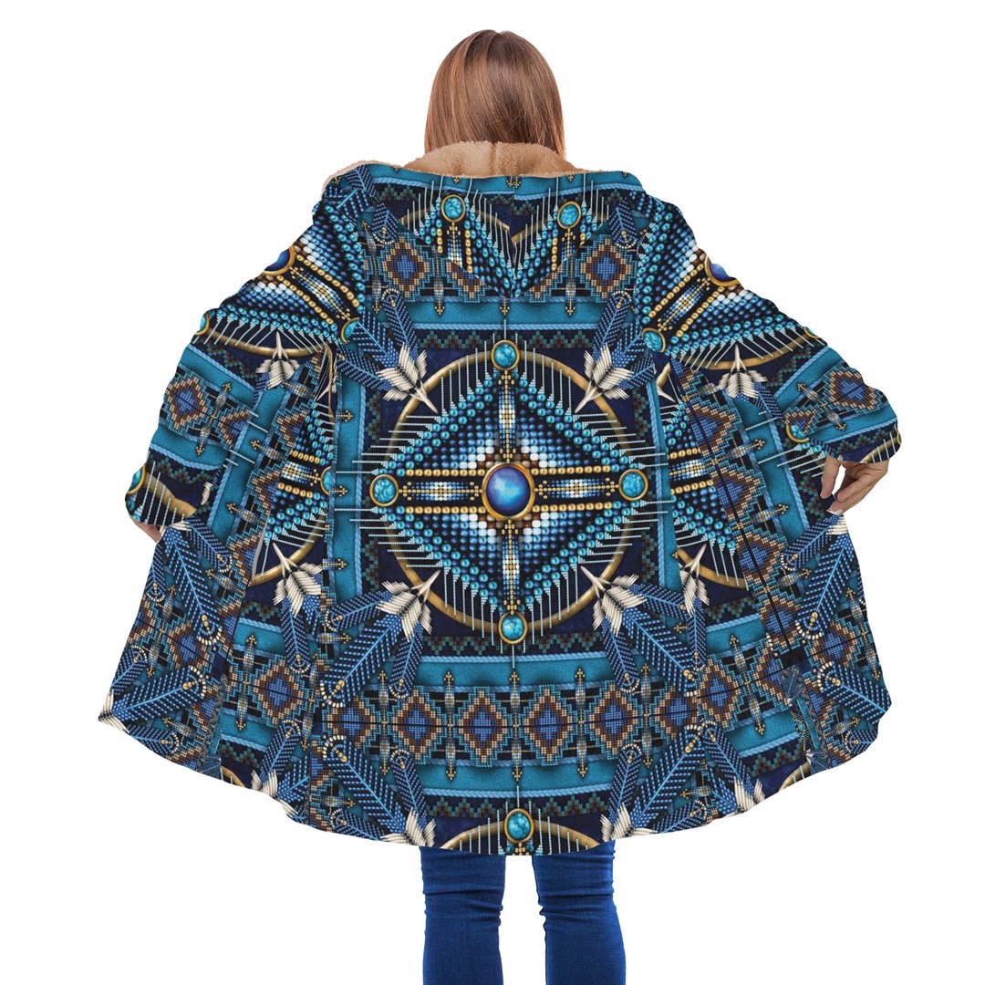 WelcomeNative Blue Pattern Native 3D Dream Cloak, All Over Print Dream Cloak, Native American