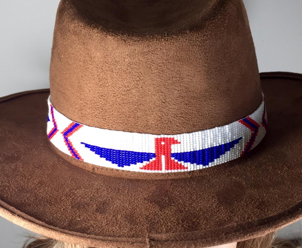 Native Style Patriotic Red Blue White Beaded Hatband - Welcome Native