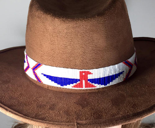 Native Style Patriotic Red Blue White Beaded Hatband - Welcome Native