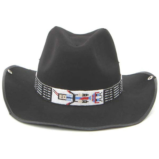 Black Red White Seed Beaded Yei Dancer Beadwork Cowboy Hat Band Belt - Welcome Native