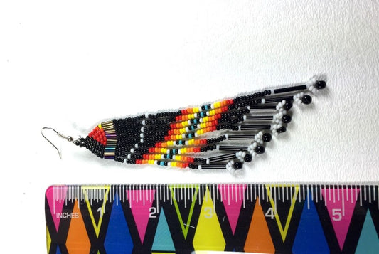 Black Multicolored Seed Beaded Earrings Handmade- Welcome Native