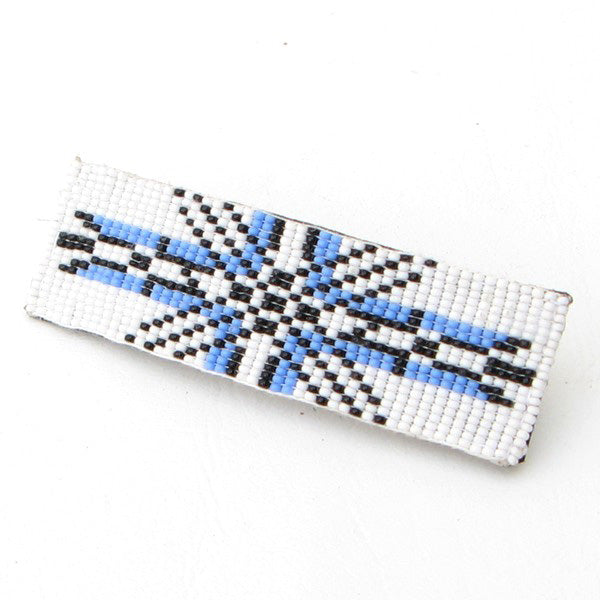 Beaded Barrette French Clip White Base Geometrical Beadwork Rectangular - Beaded Hair Accessories - Welcome Native