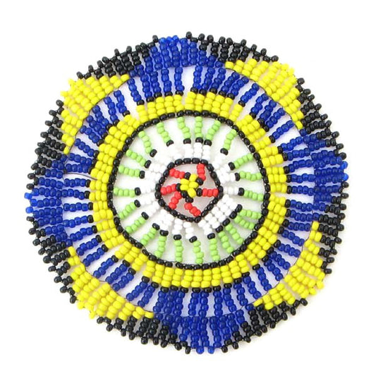 Black Blue Yellow Beaded Round Rosette Coaster 2 Pc - Welcome Native