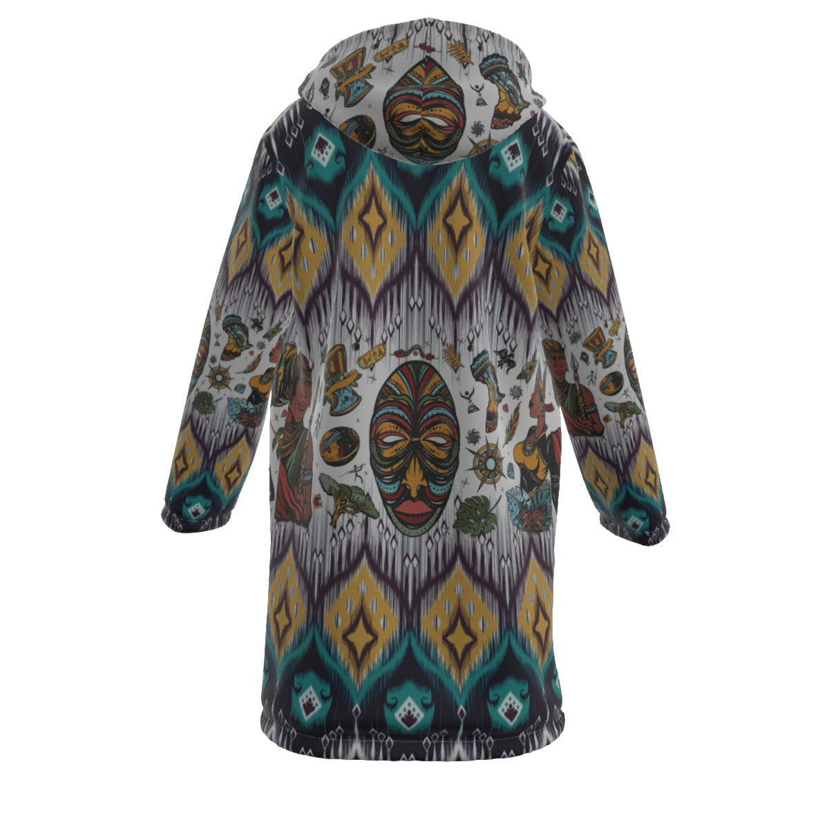 WelcomeNative Native American Horn Button Long Fleece Windbreaker, 3D Long Coat, All Over Print