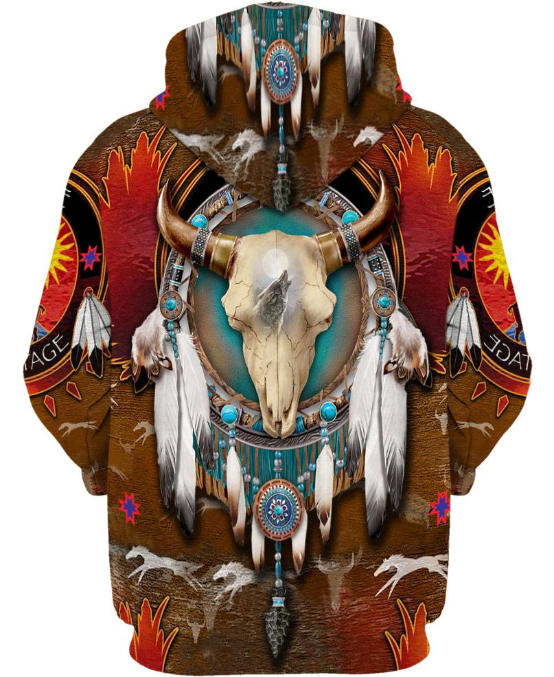 WelcomeNative Native Bison Skull Hoodie, All Over Print Hoodie, Native American
