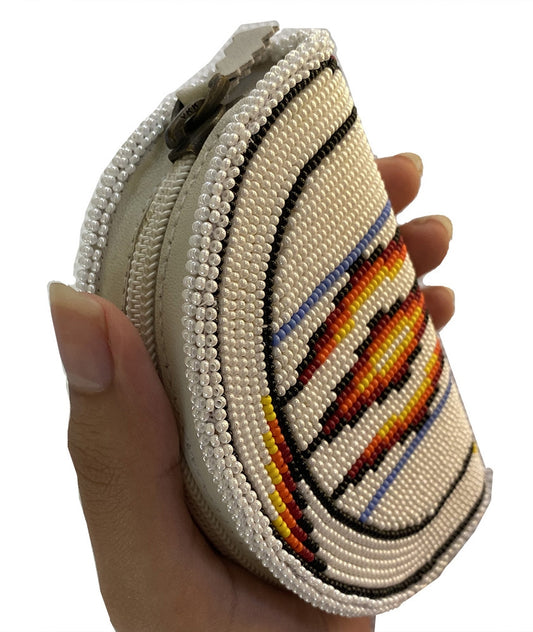 Native Inspired Ethnic Style Seed Bead Beaded Coin Purse - Welcome Native