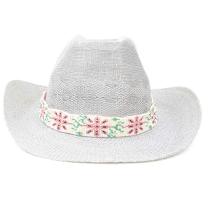 Cream Pink Butterfly Seed Beaded Cowboy Hat Band Waist Belt - Welcome Native