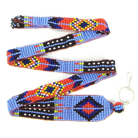 Blue Red Southwestern Design Beaded Lanyard Id Holder - Welcome Native