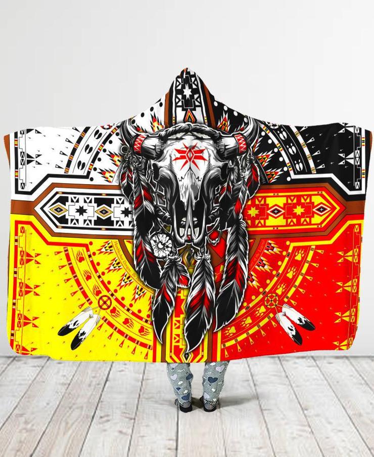 WelcomeNative Buffalo Head Hooded Blanket, All Over Print, Native American