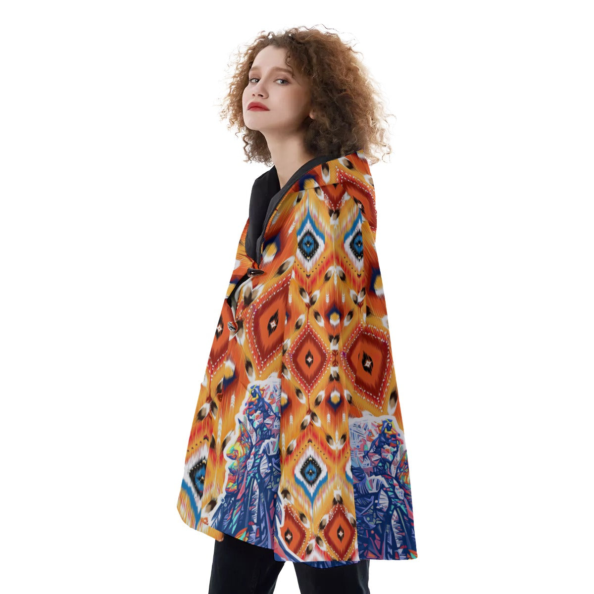 WelcomeNative Native American Hooded Flared Coat, 3D Hooded Coat, All Over Print