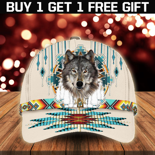 WelcomeNative Native Wolf Cap, 3D Cap , All Over Print Cap