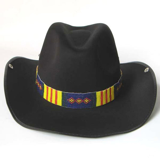 Blue Yellow Red Seed Beaded Cowboy Hat Band Belt Handmade - Welcome Native