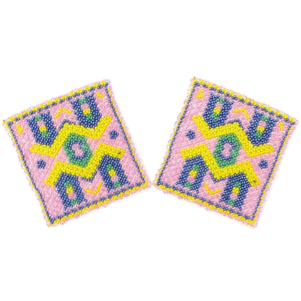 Pink Blue Beads Bridge Beadwork Beaded Coaster 2 Pc - Welcome Native