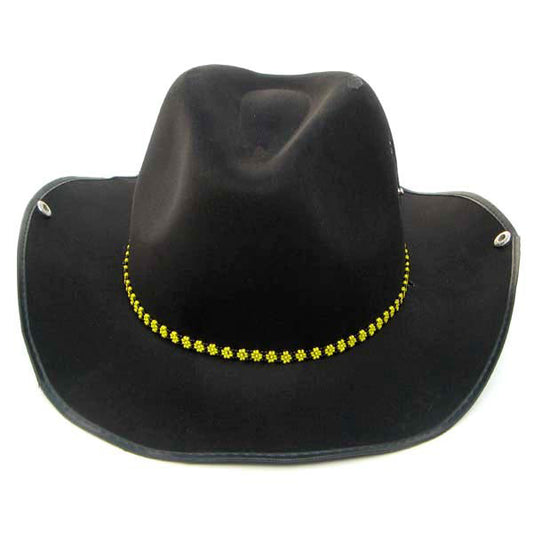 Black Yellow Seed Beaded Flower Beadwork Cowboy Hatband Waist Belt - Welcome Native