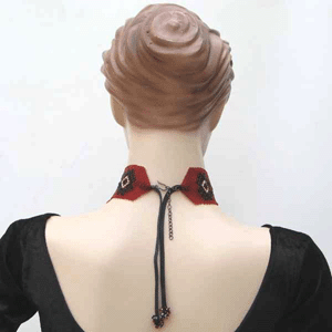 Black Red White Beaded Choker Bib Necklace Handmade - Welcome Native