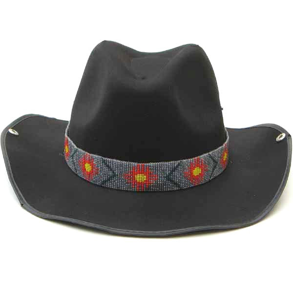 Grey Red Orange Seed Beaded Sun Beadwork Cowboy Hat Band Waist Belt - Welcome Native