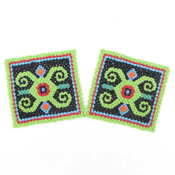 Green Black Red Scorpio Beadwork Beaded Coaster 2 Pc - Welcome Native