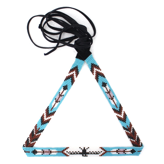 Handmade Beaded Blue Brown Eagle Cowboy Hatband - Welcome Native