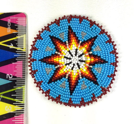 Native Style Handmade Turquoise Blue Star Beaded Appliques Rosette Q53/15 - Welcome Native