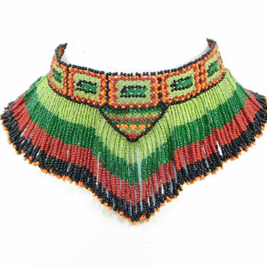 Enclosure For Ceremonial Dances Beaded Bib Necklace Earrings Set Green Red - Welcome Native