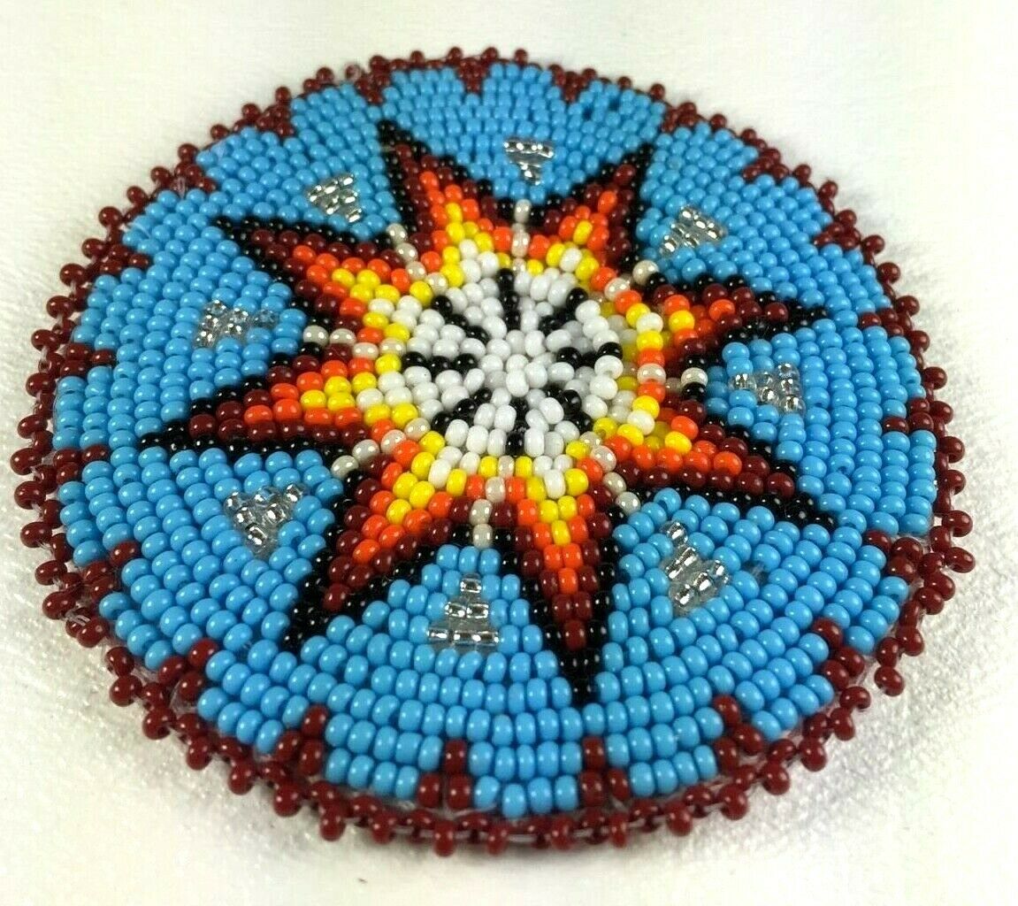Native Style Handmade Turquoise Blue Star Beaded Appliques Rosette Q53/15 - Welcome Native