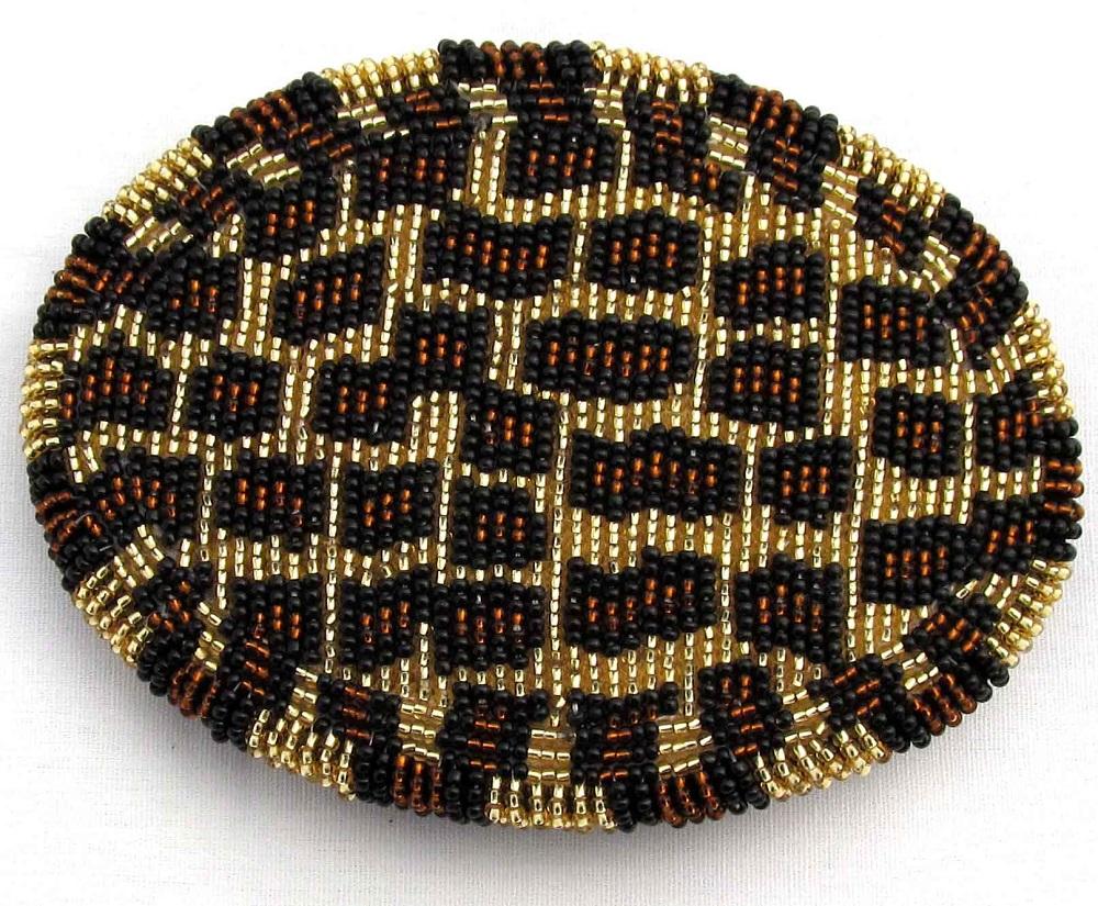 Large 5 Inch Leopard Oval Beaded Buckle - Welcome Native