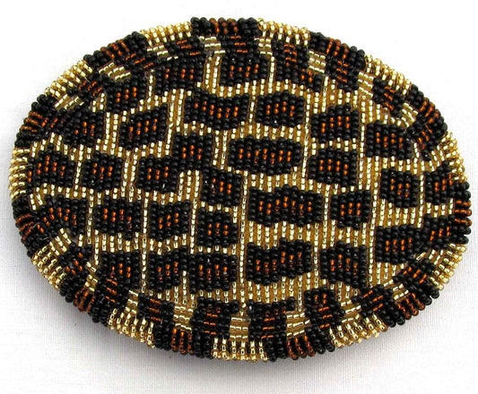 Large 5 Inch Leopard Oval Beaded Buckle - Welcome Native