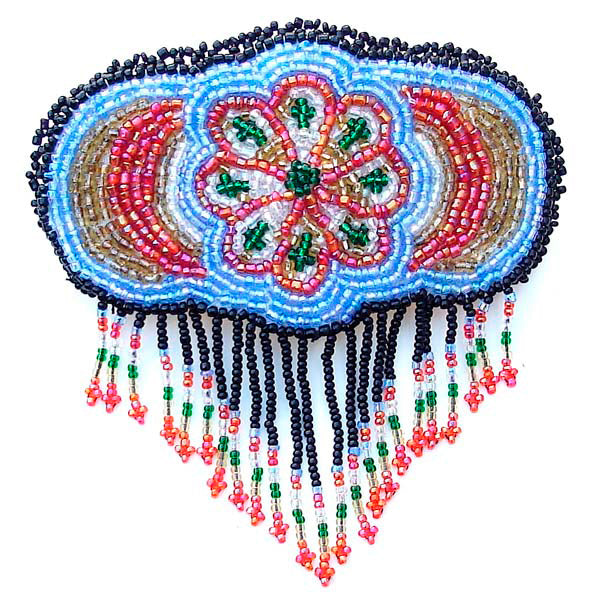 Beaded Barrette French Clip Blue Rossette Fringe Beadwork - Beaded Hair Accessories - Welcome Native