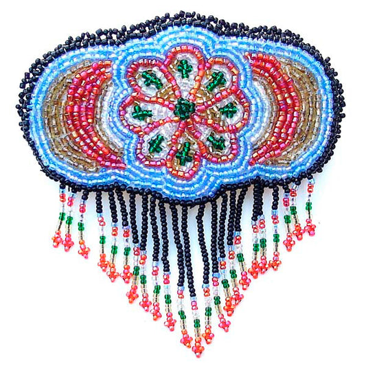 Beaded Barrette French Clip Blue Rossette Fringe Beadwork - Beaded Hair Accessories - Welcome Native