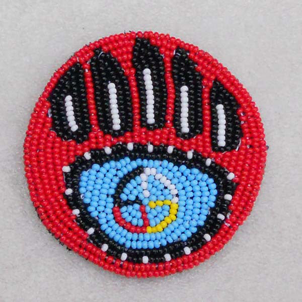 Red Seed Beaded Appliques Rosette Bear Paw Beadwork- Welcome Native
